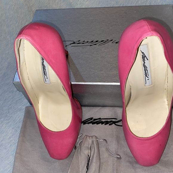 Brian Atwood “Maniac” Barbie Pink nubuck leather platform pumps rounded toe 37.5 - Picture 14 of 15